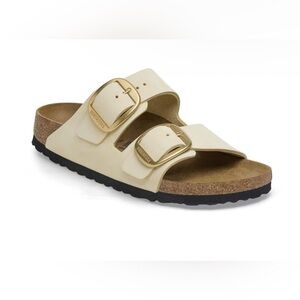 Birkenstock Beige Sandals with Metallic Buckles